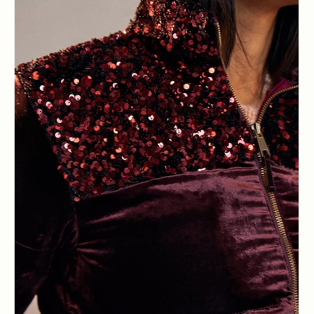 Maeve Anthropologie Vera Sequined Velvet Puffer Jacket Small - Picture 12 of 16